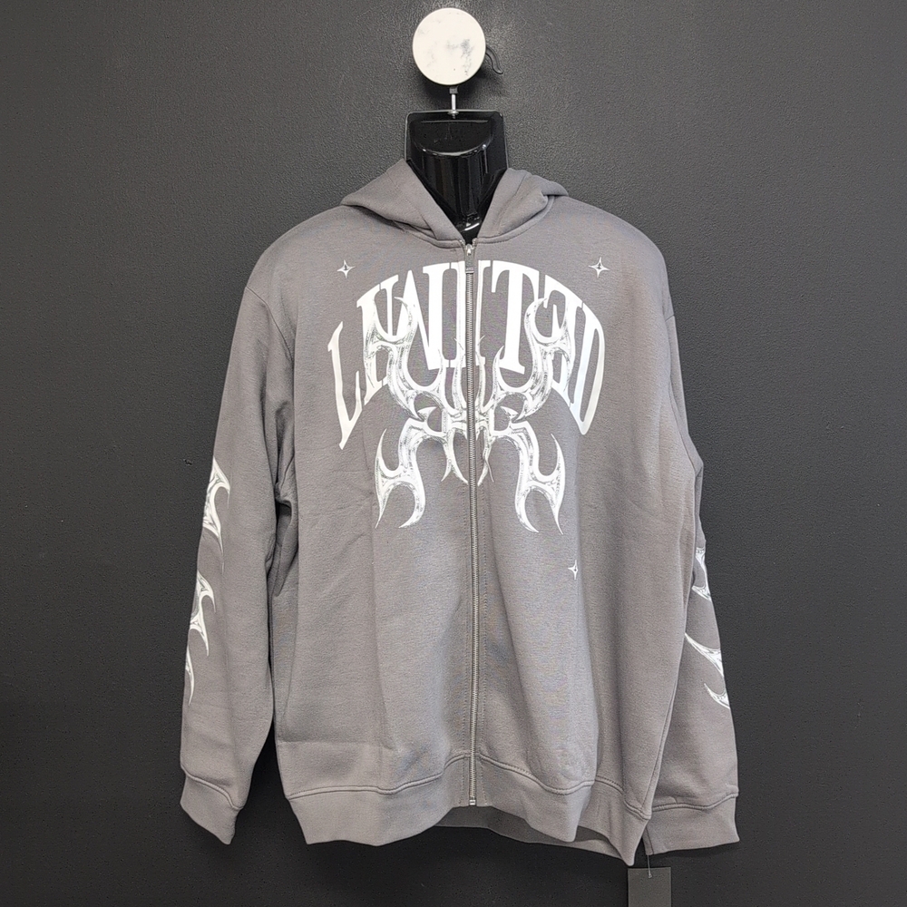 BoohooMAN Oversized Zip Through Limited Graphic Men's Hoodie XL Charcoal
